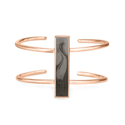 Bar Cremation Bracelet in 14k Rose Gold pictured from the front, with an all white background.