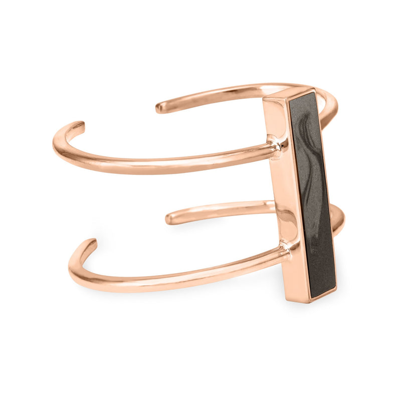 Bar Cremation Bracelet in 14k Rose Gold pictured from a side perspective, with a white background.