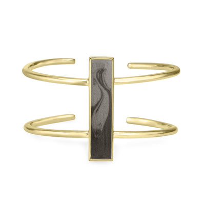 14k Yellow Gold Bangle Bracelet featuring solidified ashes pictured from the front.