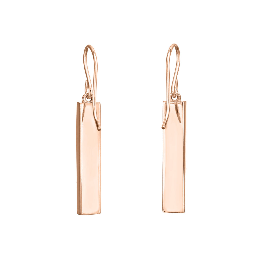 a back view of the 14k rose gold bar dangle ashes earring design by close by me jewelry from the back