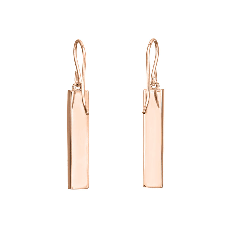 a back view of the 14k rose gold bar dangle ashes earring design by close by me jewelry from the back