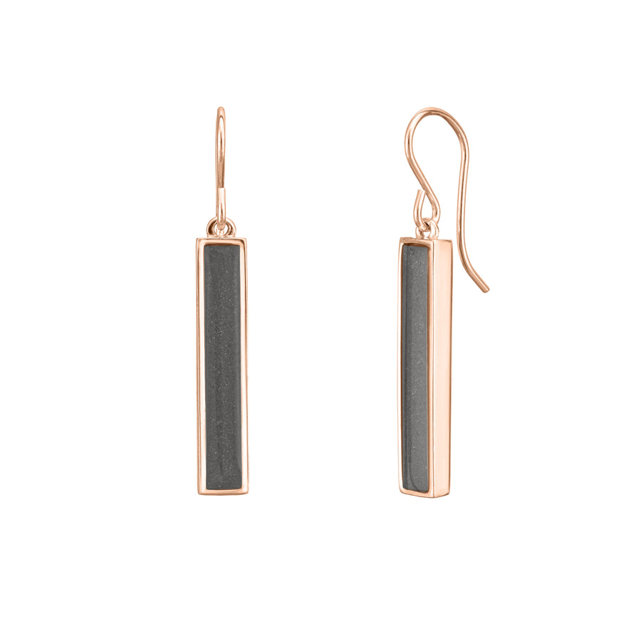 close by me jewelry's earring design with ashes set into bar components in 14k rose gold against a white backgr5ound from the front
