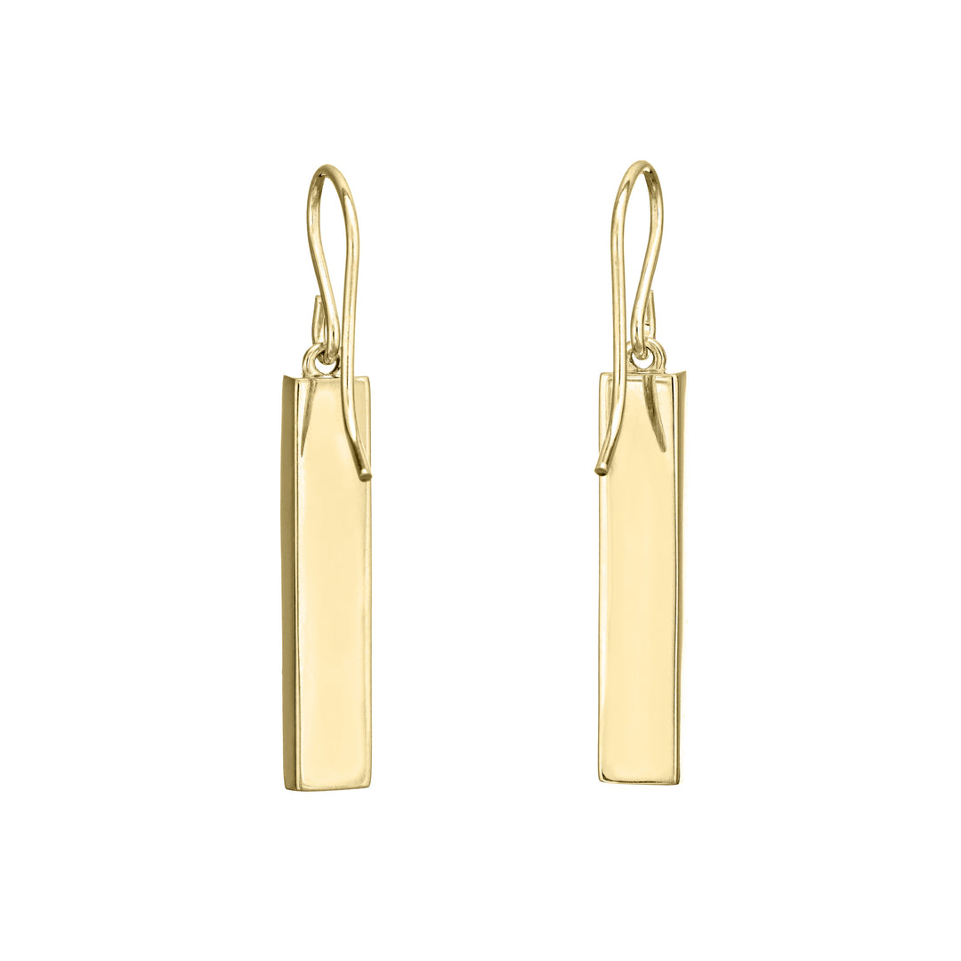 bar dangle earrings with ashes designed by close by me jewelry in 14k yellow gold against a white background