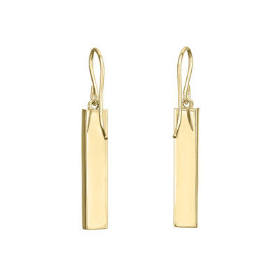 bar dangle earrings with ashes designed by close by me jewelry in 14k yellow gold against a white background