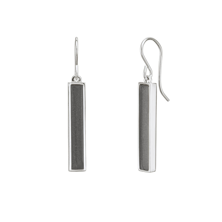 close by me jewelry's bar ashes earring designs with cremains in sterling silver from the front against a white background