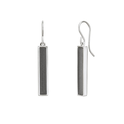 close by me jewelry's bar ashes earring designs with cremains in sterling silver from the front against a white background
