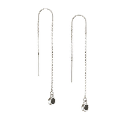 A front view of the bilateral chain memorial earrings in sterling silver with the u-bar, designed by close by me jewelry