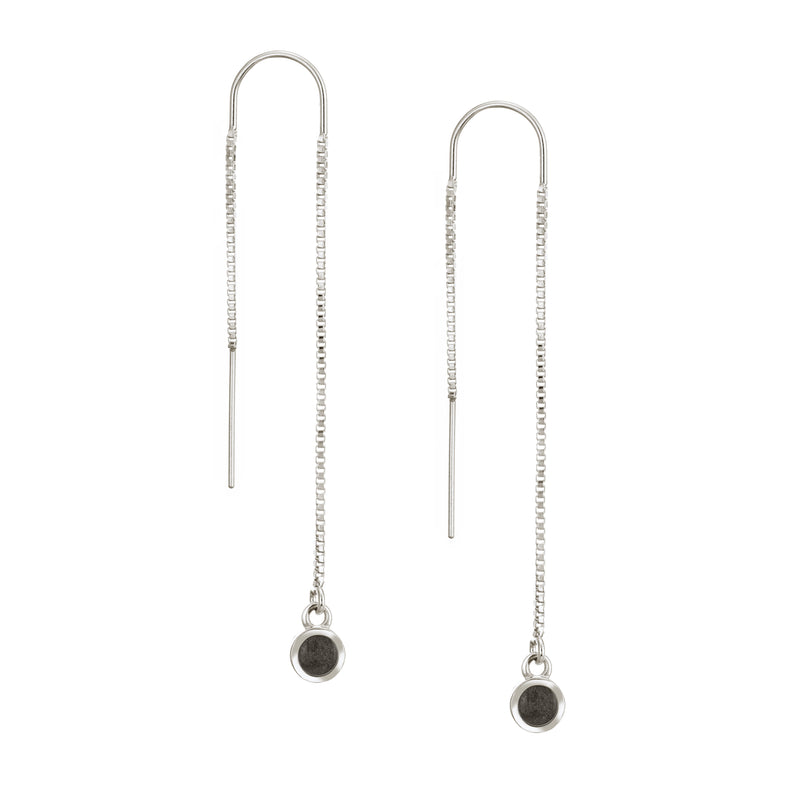 view of the bilateral chain ashes earrings in sterling silver with the u-bar, designed by close by me jewelry