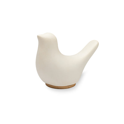 A partial-front view of Close By Me's Ceramic Bird Urn facing to the left, against a solid white background.