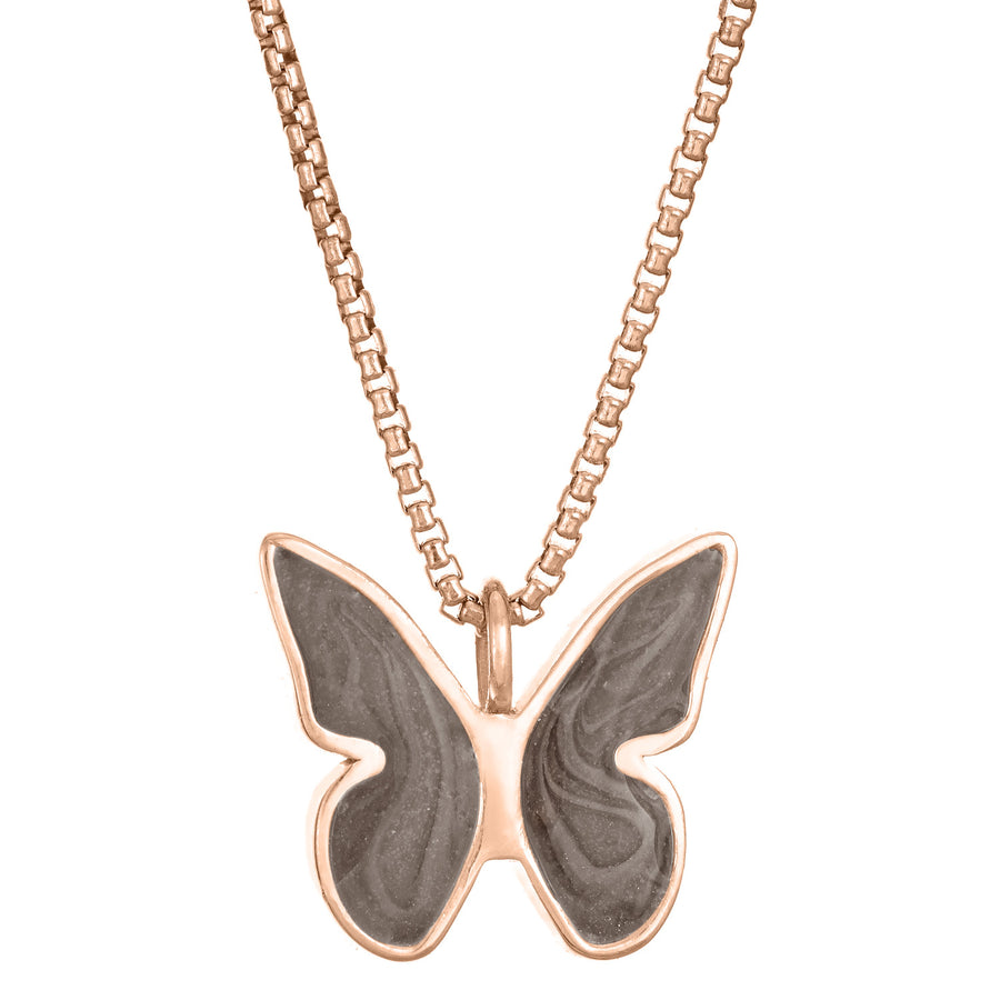 Pictured here is close by me jewelry's Butterfly Ashes Pendant in 14K Rose Gold from the front