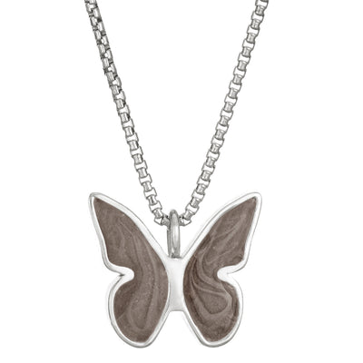 Pictured here is close by me jewelry's Butterfly Cremation Necklace in Sterling Silver from the front