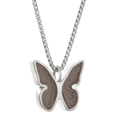Pictured here is close by me jewelry's Butterfly Cremation Necklace in Sterling Silver from the side