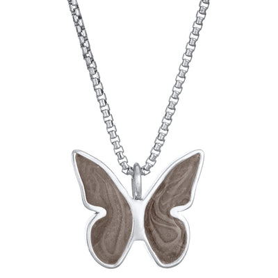 Pictured here is close by me jewelry's Butterfly Pendant with Ashes in 14K White Gold from the front