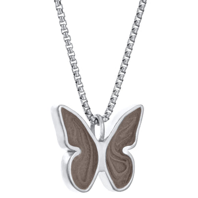 Pictured here is close by me jewelry's Butterfly Pendant with Ashes in 14K White Gold from the side