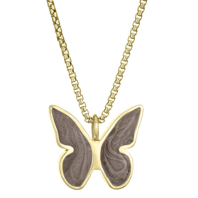 Pictured here is close by me jewelry's Butterfly Pendant with Cremains in 14K Yellow Gold from the front