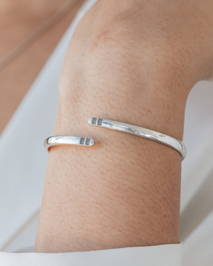 Bypass Hinged Cuff Cremation Bracelet in 14K White Gold