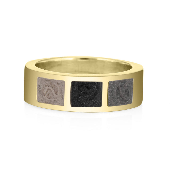 Three Setting Classic Band Cremation Ring in 14K Yellow Gold