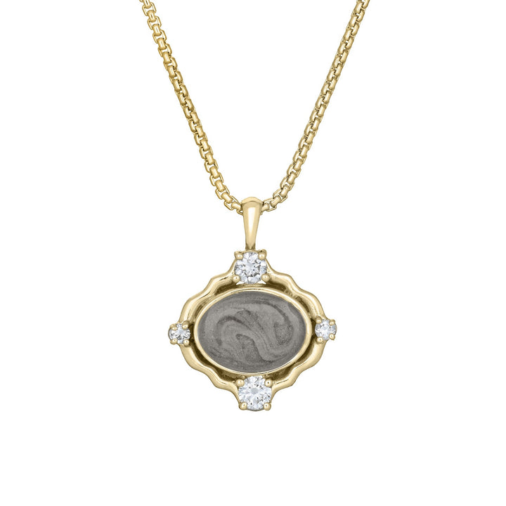 Scalloped Oval Cremation Necklace in 14K Yellow Gold with Diamonds