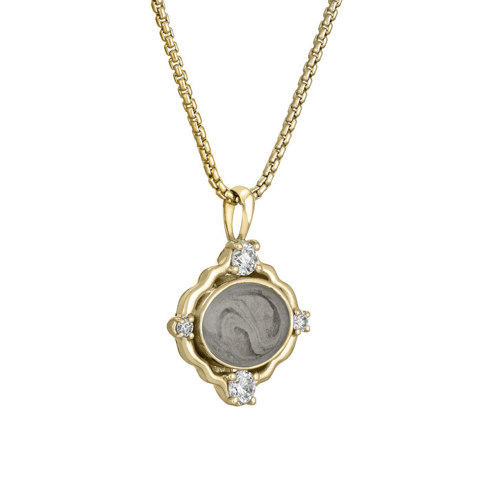 Scalloped Oval Cremation Necklace in 14K Yellow Gold with Diamonds