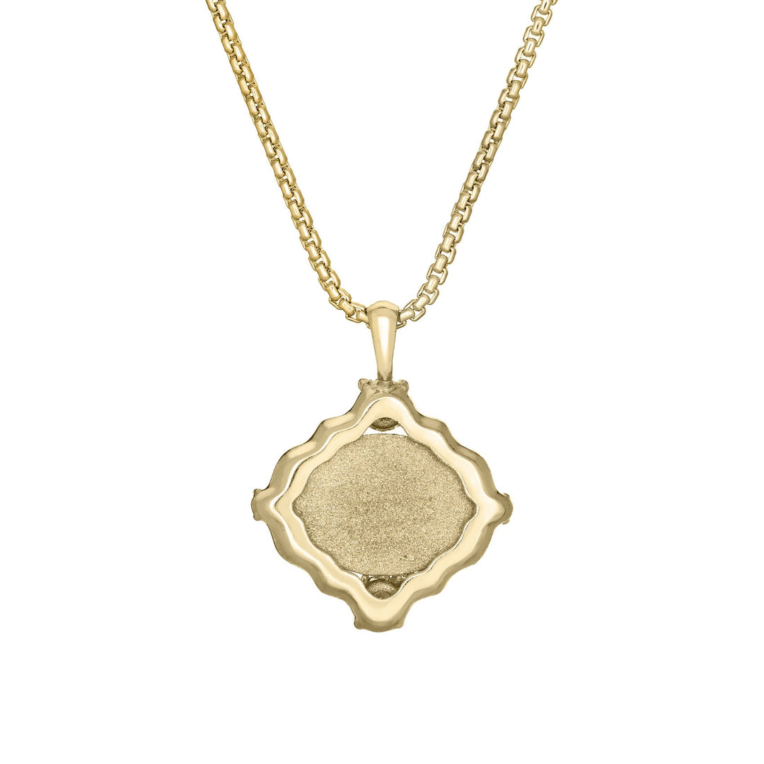 Scalloped Oval Cremation Necklace in 14K Yellow Gold with Diamonds