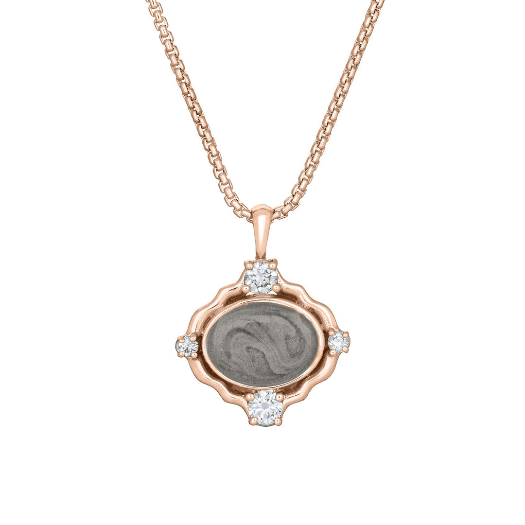 Scalloped Oval Cremation Necklace in 14K Rose Gold with Diamonds