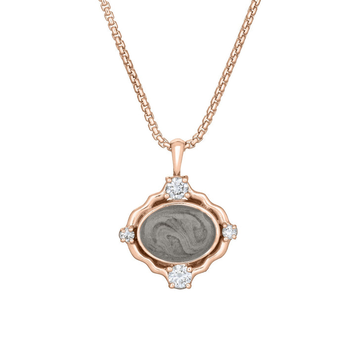 Scalloped Oval Cremation Necklace in 14K Rose Gold with Diamonds