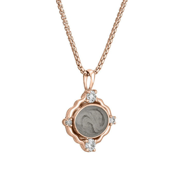 Scalloped Oval Cremation Necklace in 14K Rose Gold with Diamonds