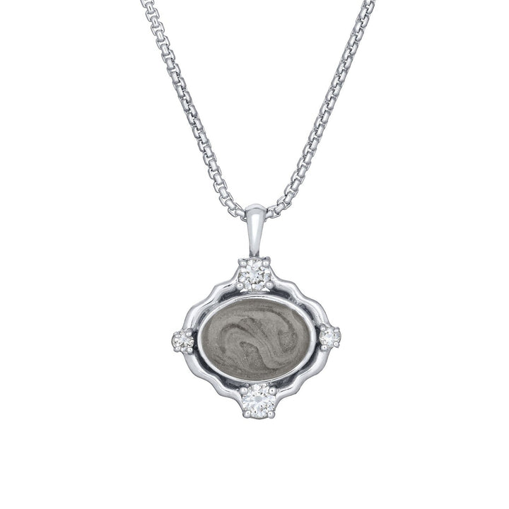 Scalloped Oval Cremation Necklace in 14K White Gold with Diamonds