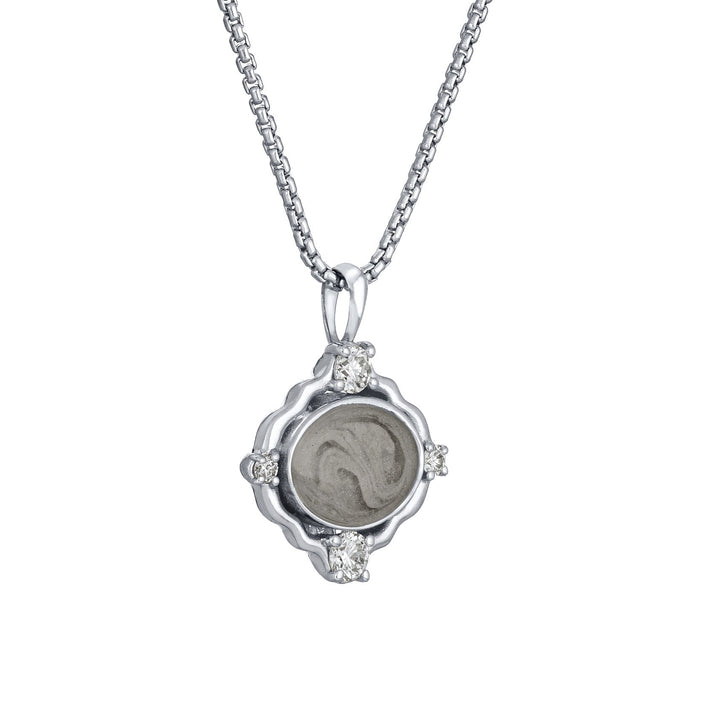 Scalloped Oval Cremation Necklace in 14K White Gold with Diamonds