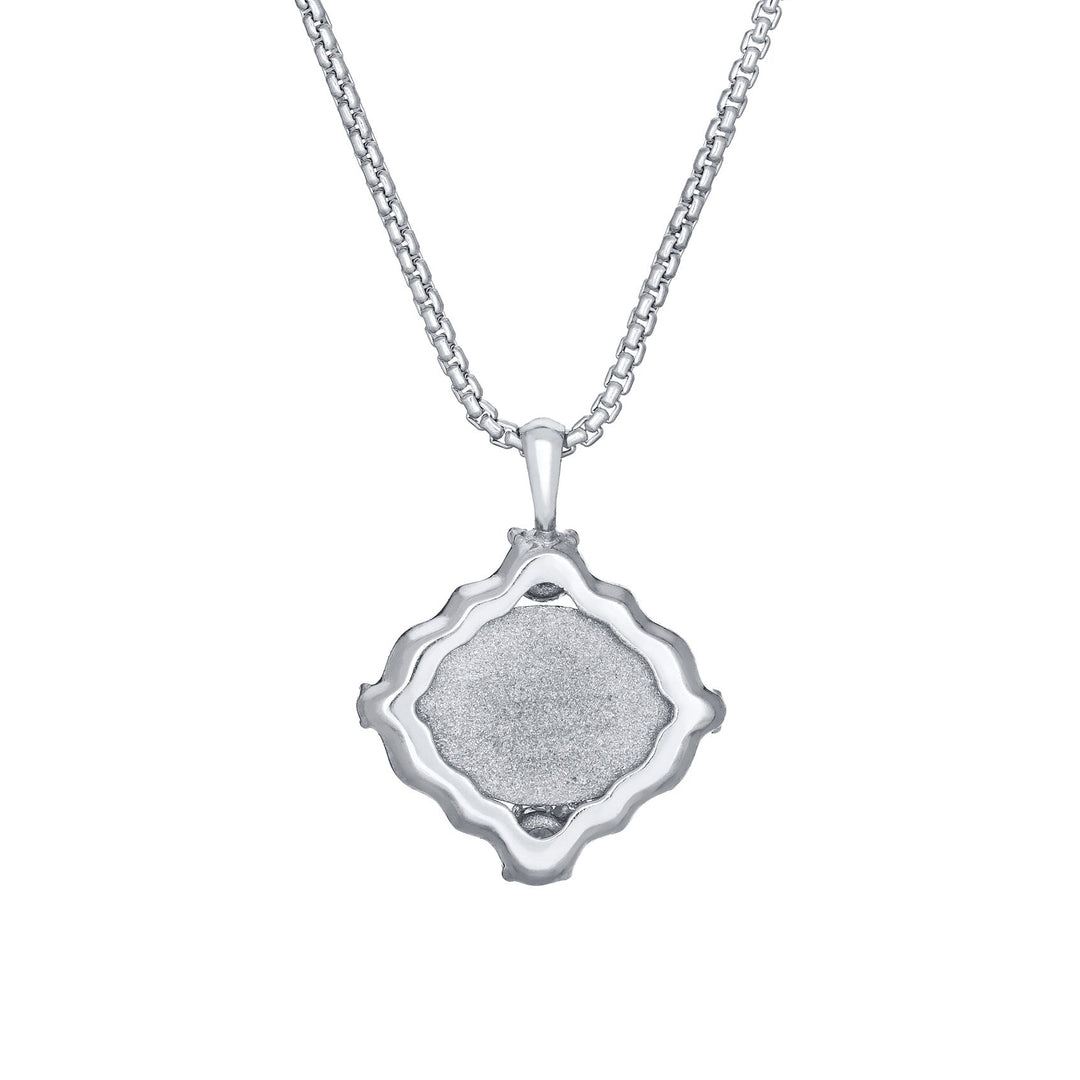 Scalloped Oval Cremation Necklace in 14K White Gold with Diamonds
