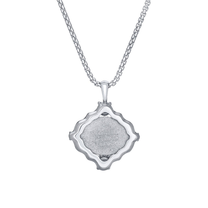 Scalloped Oval Cremation Necklace in 14K White Gold with Diamonds