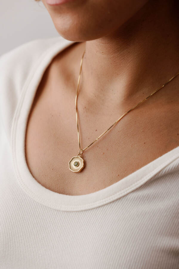 The Aurea Coin Birthstone Necklace in 14K Yellow Gold