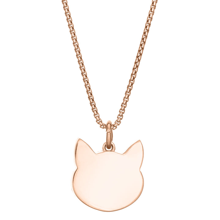 close by me's 14k rose gold cat memorial necklace from the back