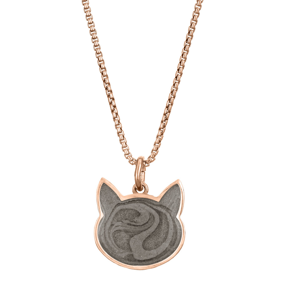 close by me's 14k rose gold cat memorial necklace from the front