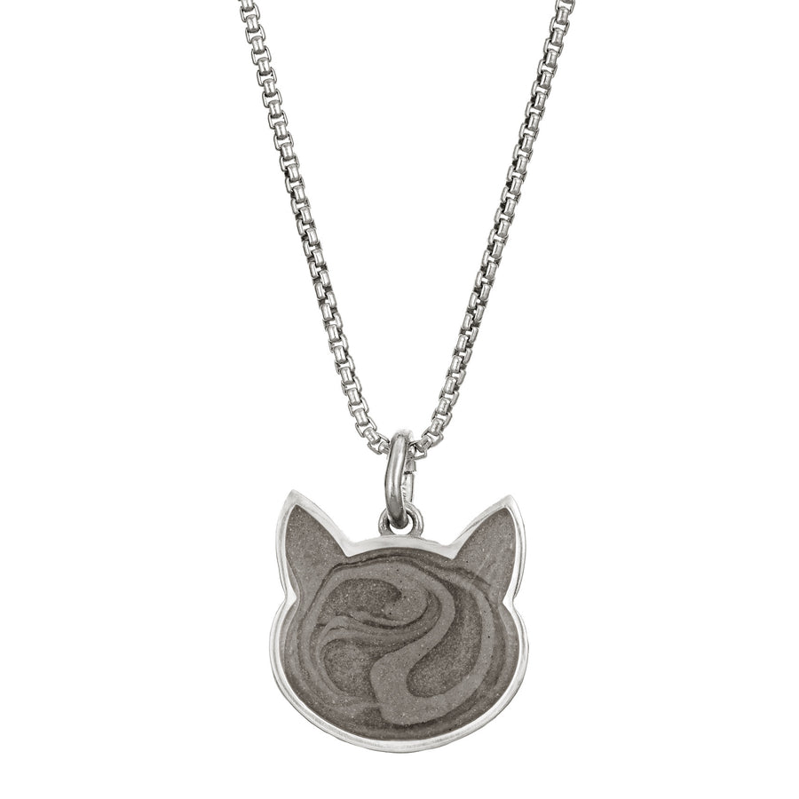 close by me's sterling silver cat cremation pendant from the front
