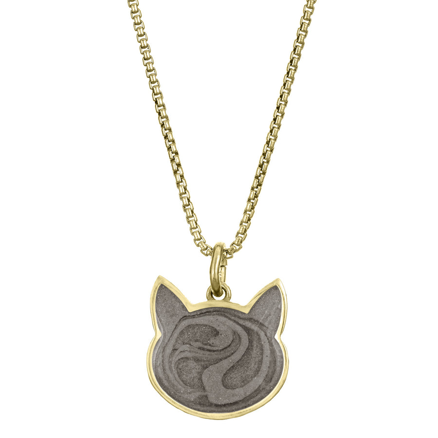 close by me's 14k yellow gold cat ashes pendant from the front