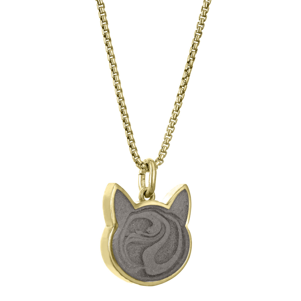 close by me's 14k yellow gold cat ashes pendant from the side
