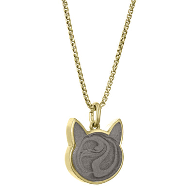 close by me's 14k yellow gold cat ashes pendant from the side
