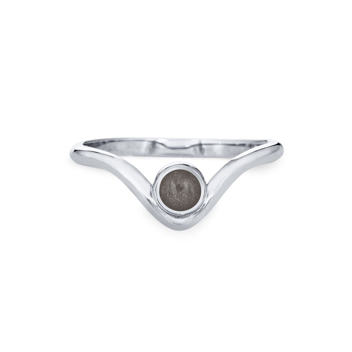 Front of Close By Me's Chevron Circle Setting Cremation Ring in 14K White Gold