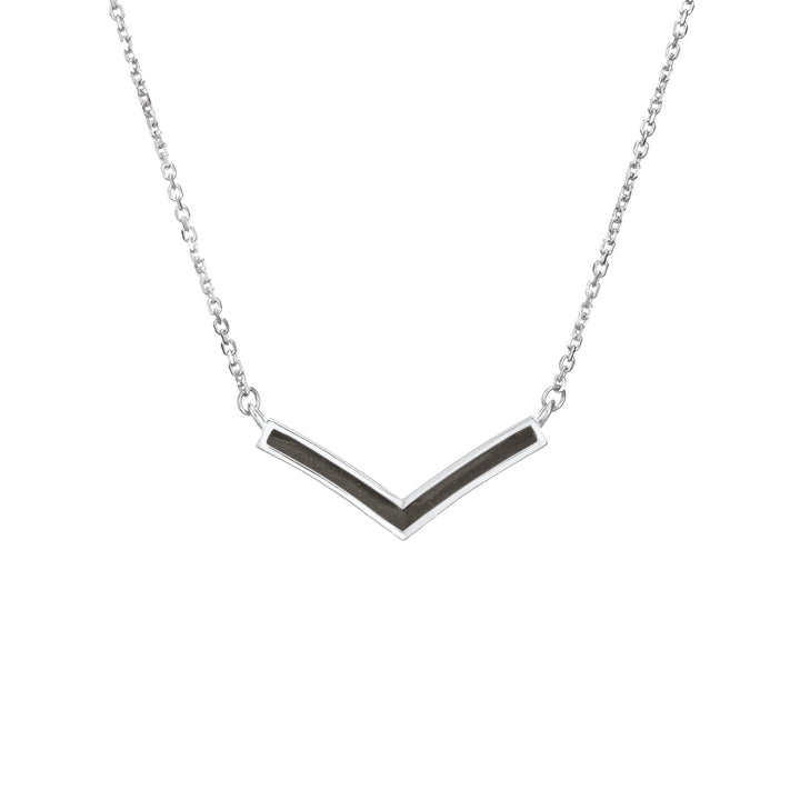 close by me jewelry's 14k white gold chevron ashes necklace from the front