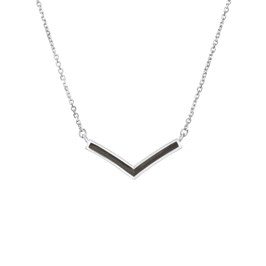 close by me jewelry's 14k white gold chevron ashes necklace from the front