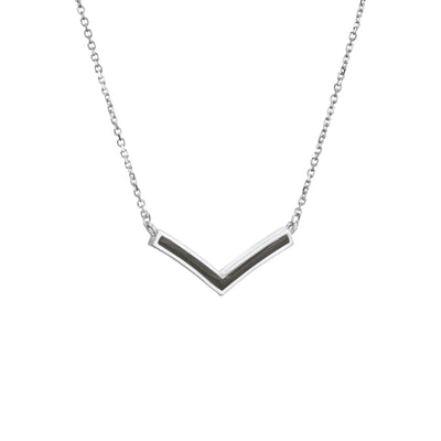 close by me jewelry's 14k white gold chevron ashes necklace from an angle