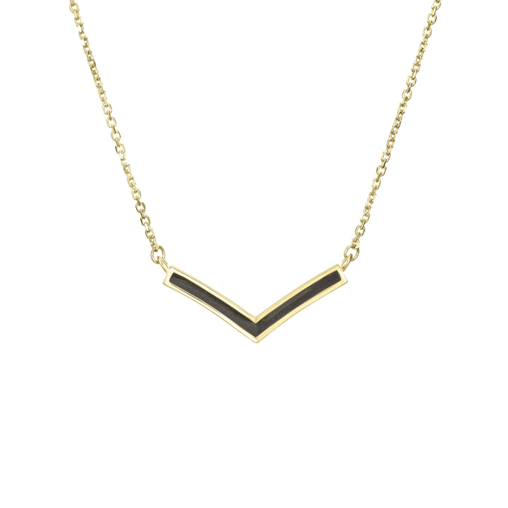 close by me jewelry's 14k yellow gold chevron ashes necklace from the front