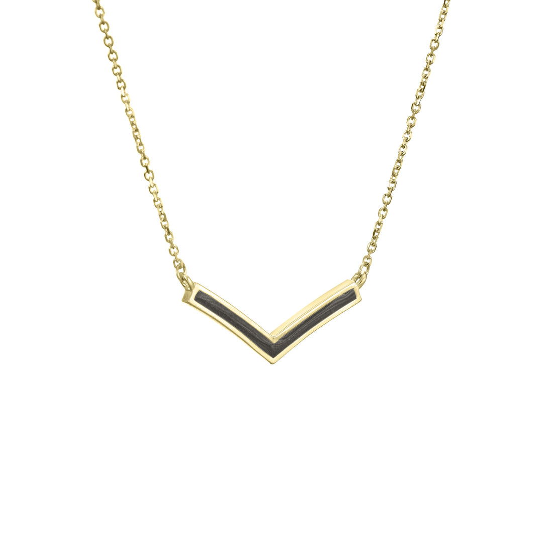 close by me jewelry's 14k yellow gold chevron ashes necklace from an angle
