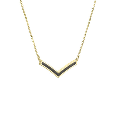 close by me jewelry's 14k yellow gold chevron ashes necklace from an angle