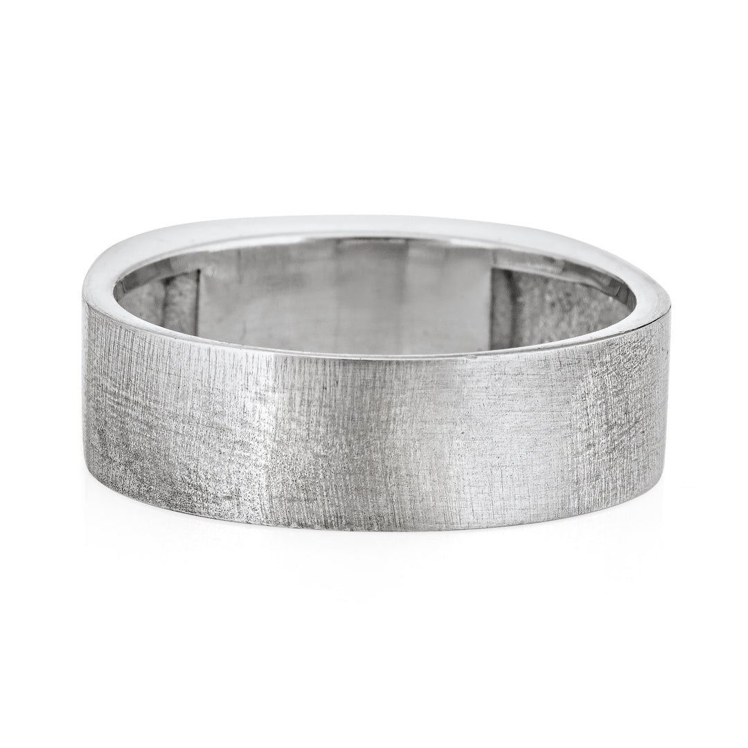 Pictured here is close by me jewelry's Men's Classic Band Cremation Ring design in 14K White Gold from the back.
