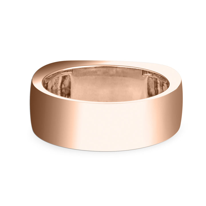Close-up, back view of Close By Me's Men's Classic Diamond Band Cremation Ring in 14K Rose Gold against a solid white background.