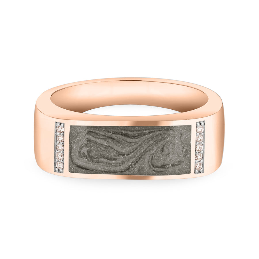 Close-up, front view of Close By Me's Men's Classic Diamond Band Cremation Ring in 14K Rose Gold against a solid white background.