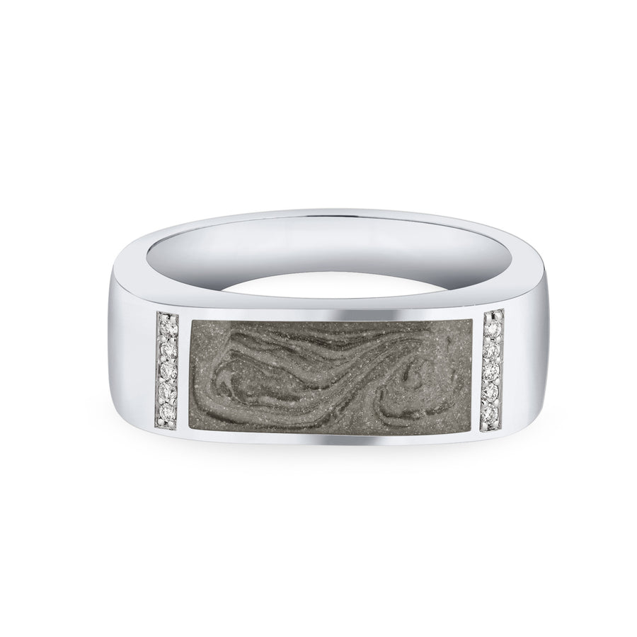Close-up, front view of Close By Me's Men's Classic Diamond Band Ring in 14K White Gold, against a solid white background.