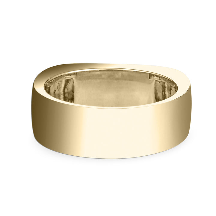 Close-up, back view of Close By Me's Men's Classic Diamond Band Cremation Ring in 14K Yellow Gold, against a solid white background.
